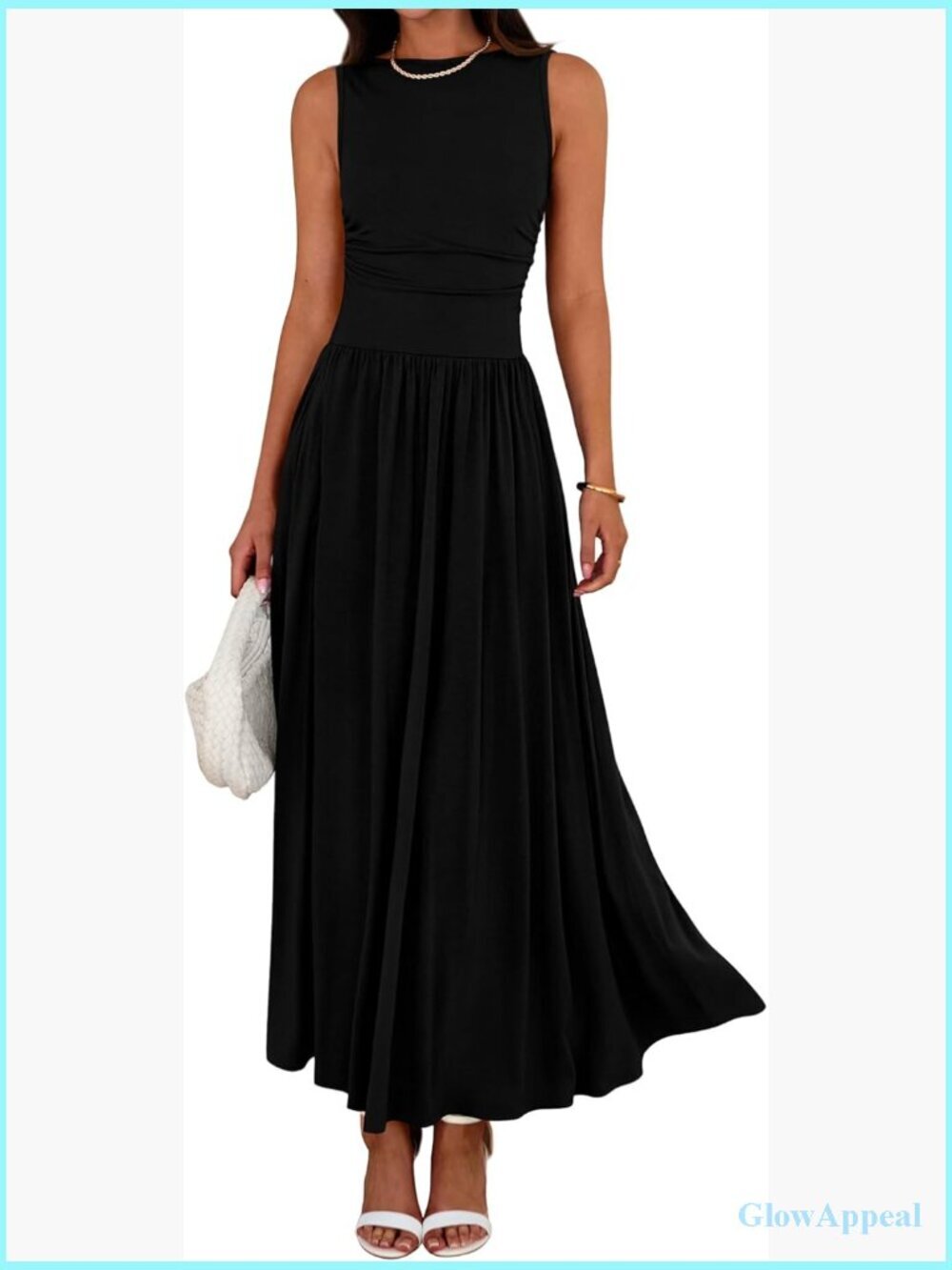 Sleeveless Ruched High Waisted Maxi Sundress Flowy Beach Dress
